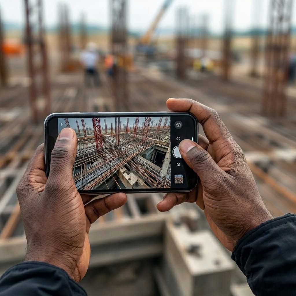Inspector photographing construction site